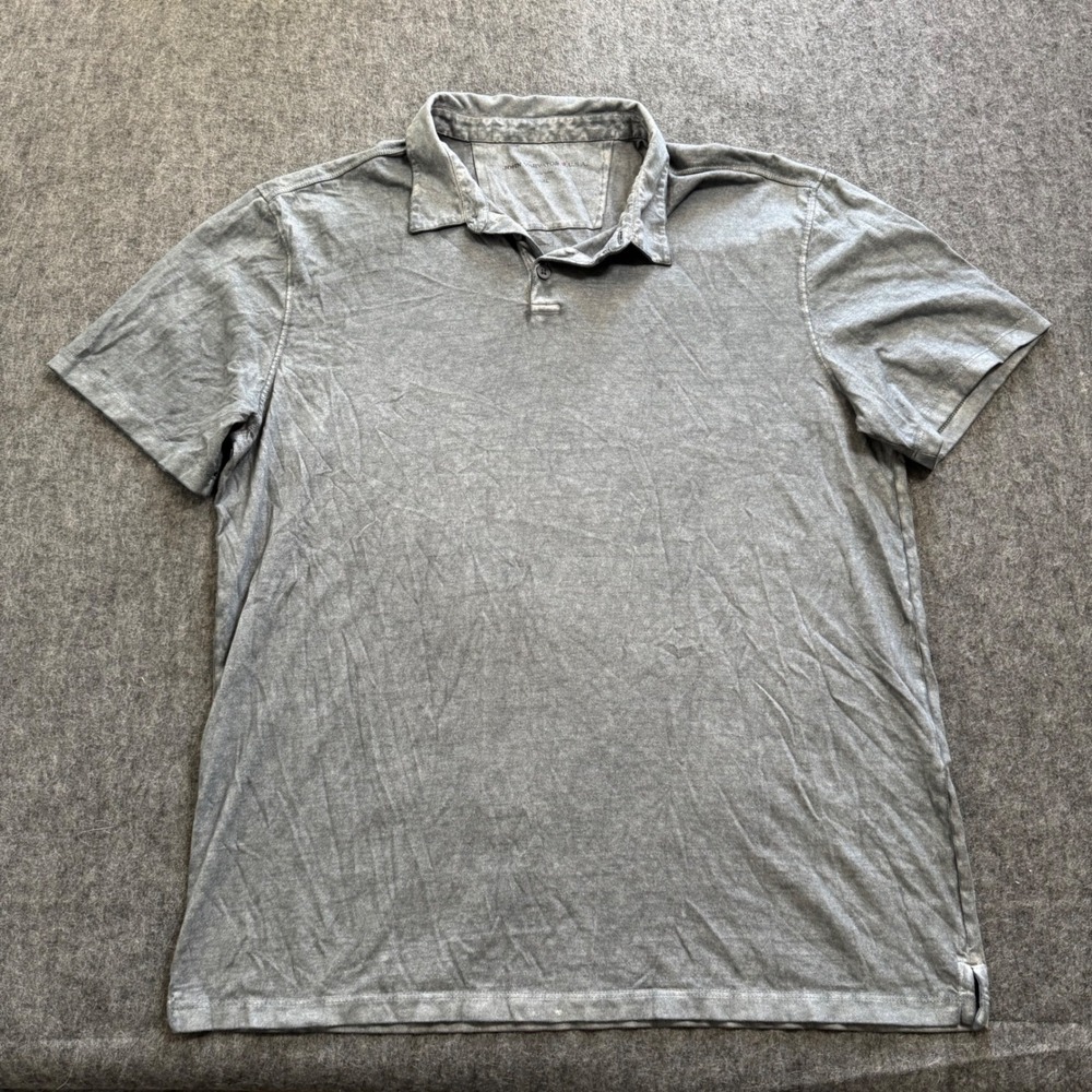 John Varvatos USA Mens XL Grey Short Sleeve Polo Shirt Burnout Wash Cotton